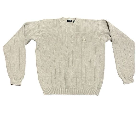 Izod Mens Long Sleeve Crew Neck Textured Sweater 100% Cotton Beige Size Medium - Picture 1 of 11